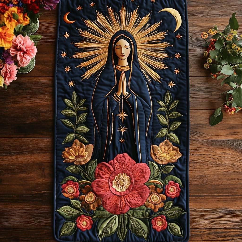 Robed Madonna with Folk Flowers Table Runner