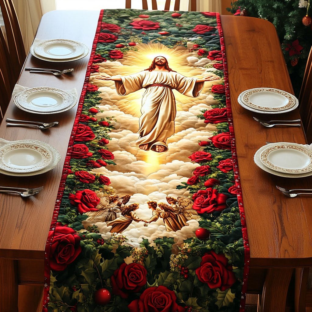 Risen Christ Above Red Roses Table Runner