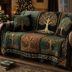 Golden Tree of Life on Emerald Panels Sofa Cover