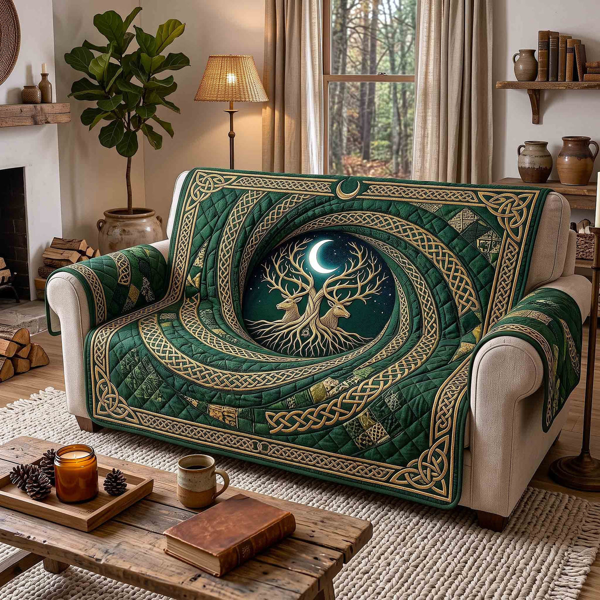 Green Celtic Spiral Moon Sofa Cover