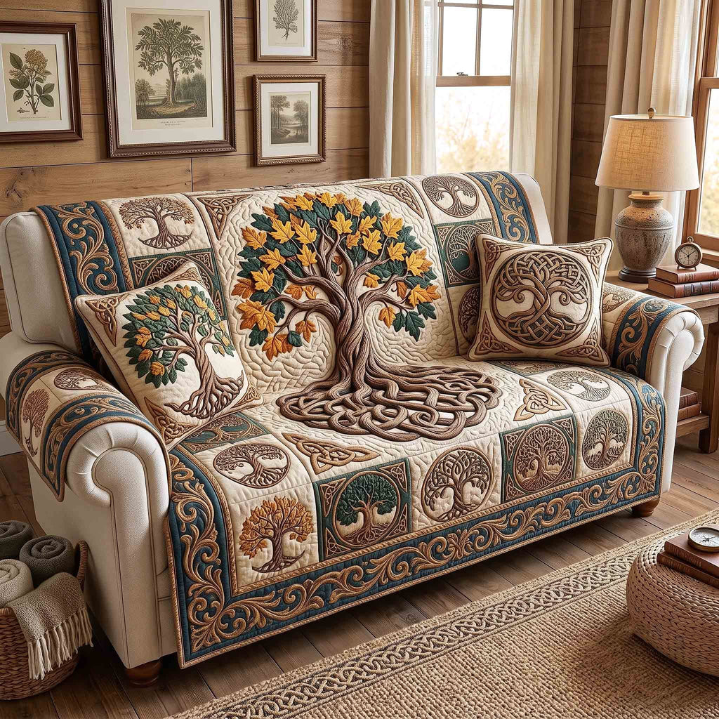 Autumn Leaf Tree Cream Sofa Cover
