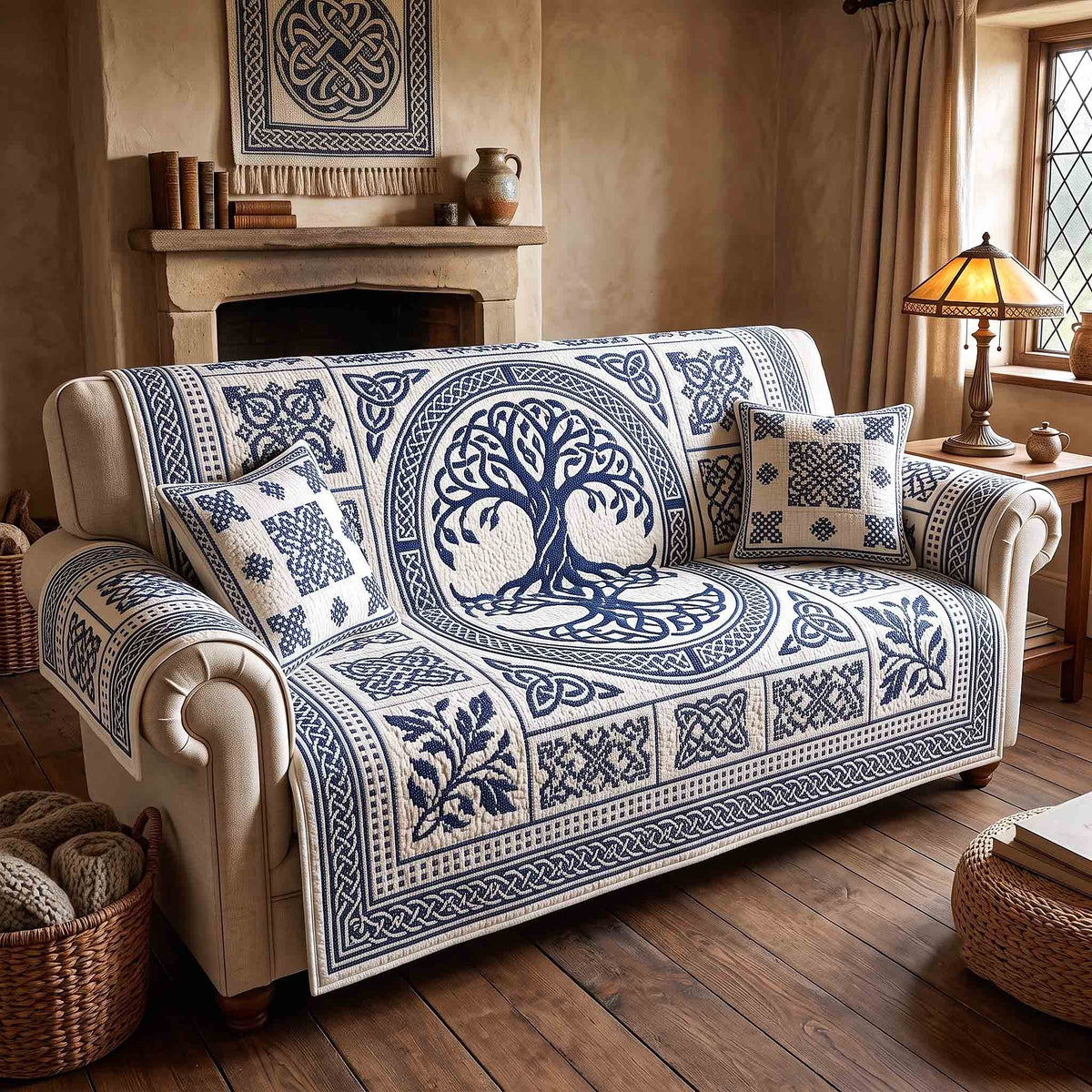 Blue Delft Tree Of Life Sofa Cover