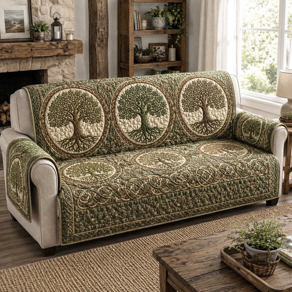 Three Tree Medallions on Green Sofa Cover