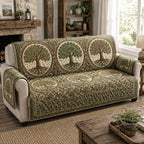 Three Tree Medallions on Green Sofa Cover