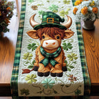 Highland Cow with Shamrocks and Hat Table Runner