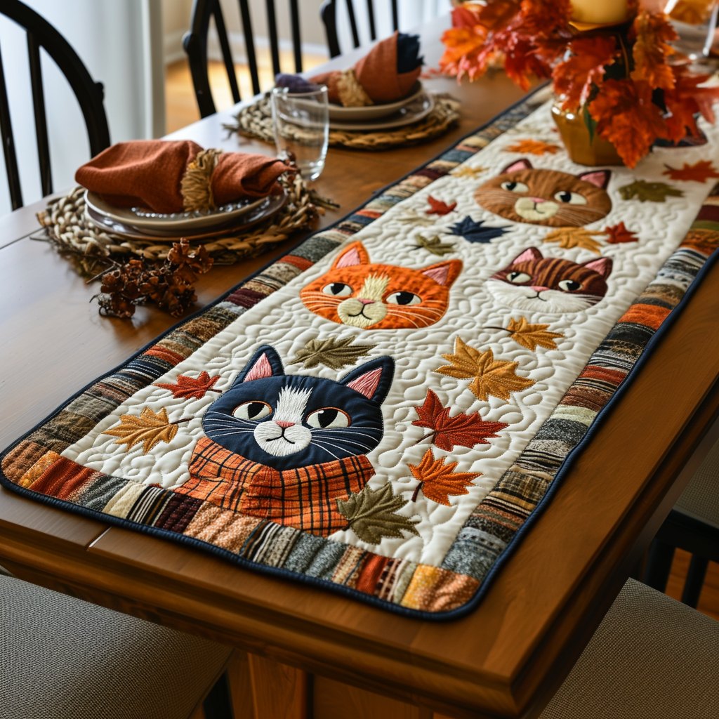 Charming Autumn Cat Table Runner