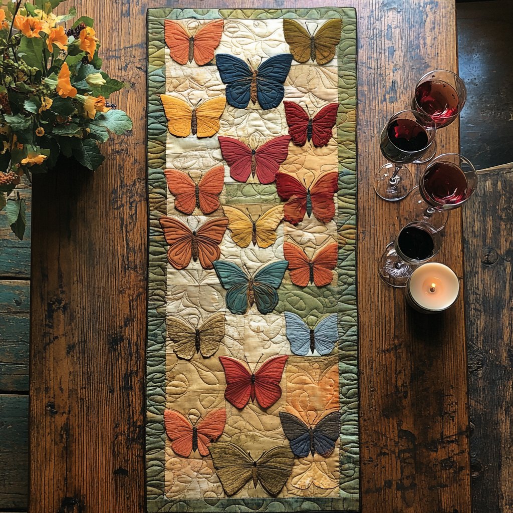 Butterfly Blocks in Warm Autumn Tones Table Runner