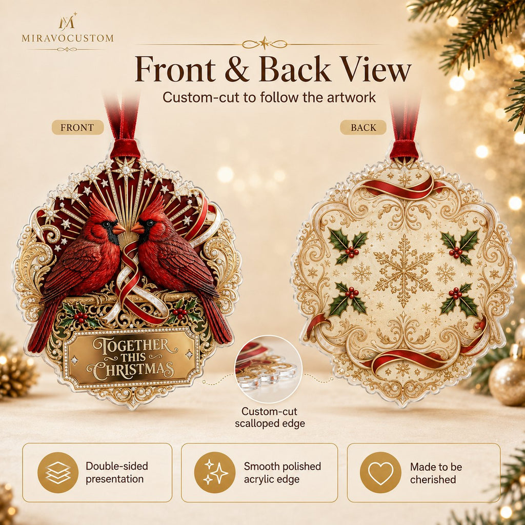 Front and back view, custom-cut scalloped edge