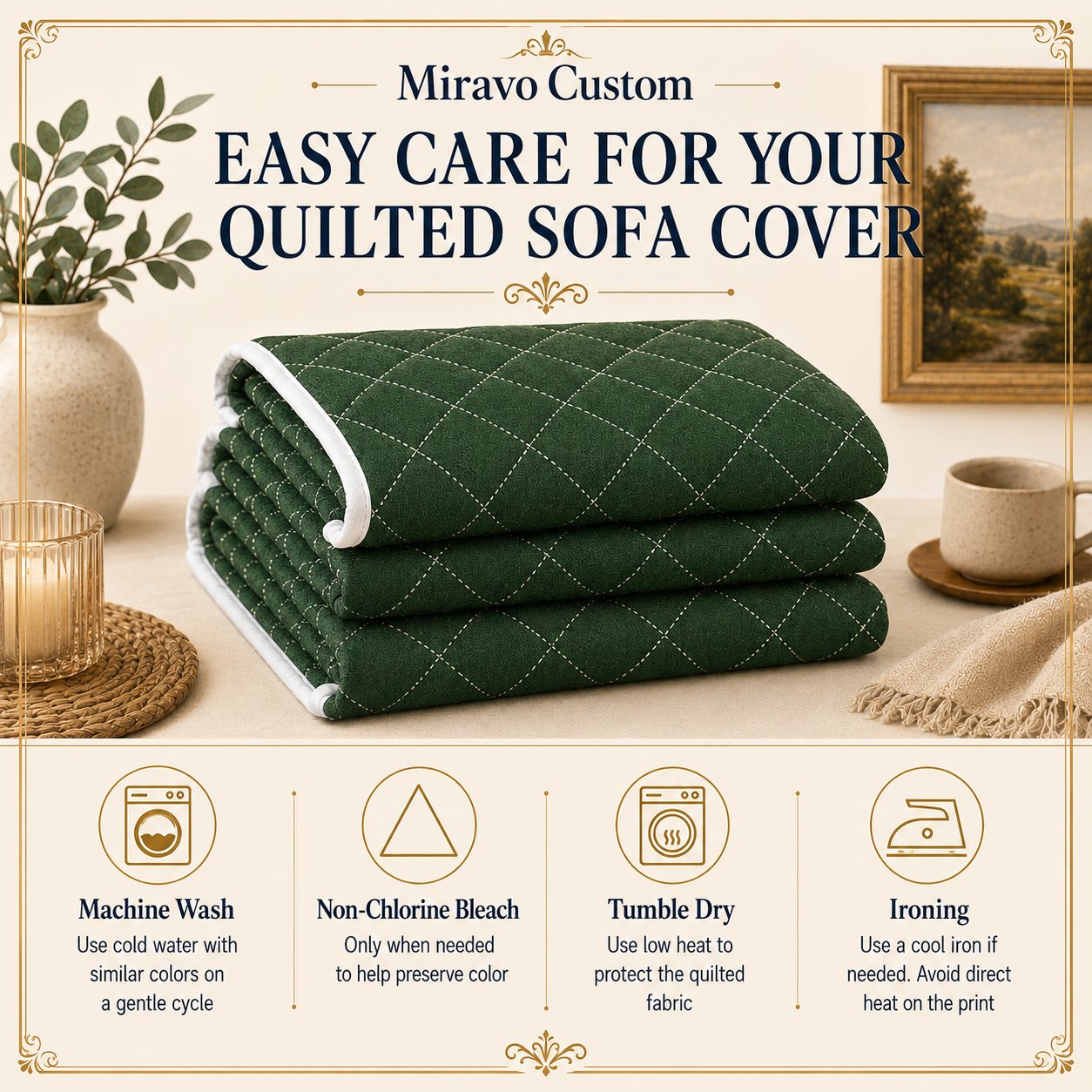 Care instructions for a quilted sofa cover