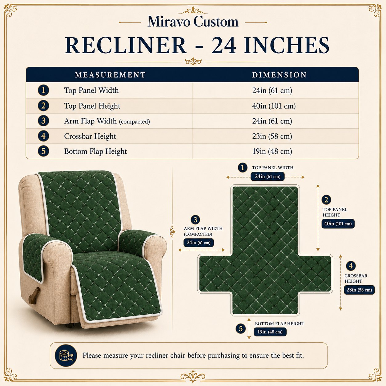 Recliner cover measurements