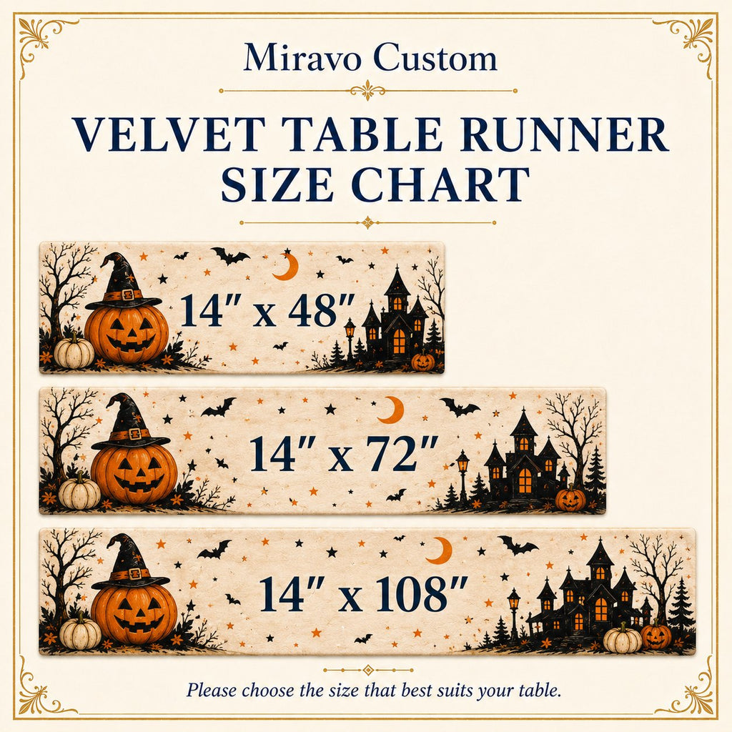 Velvet runner size chart