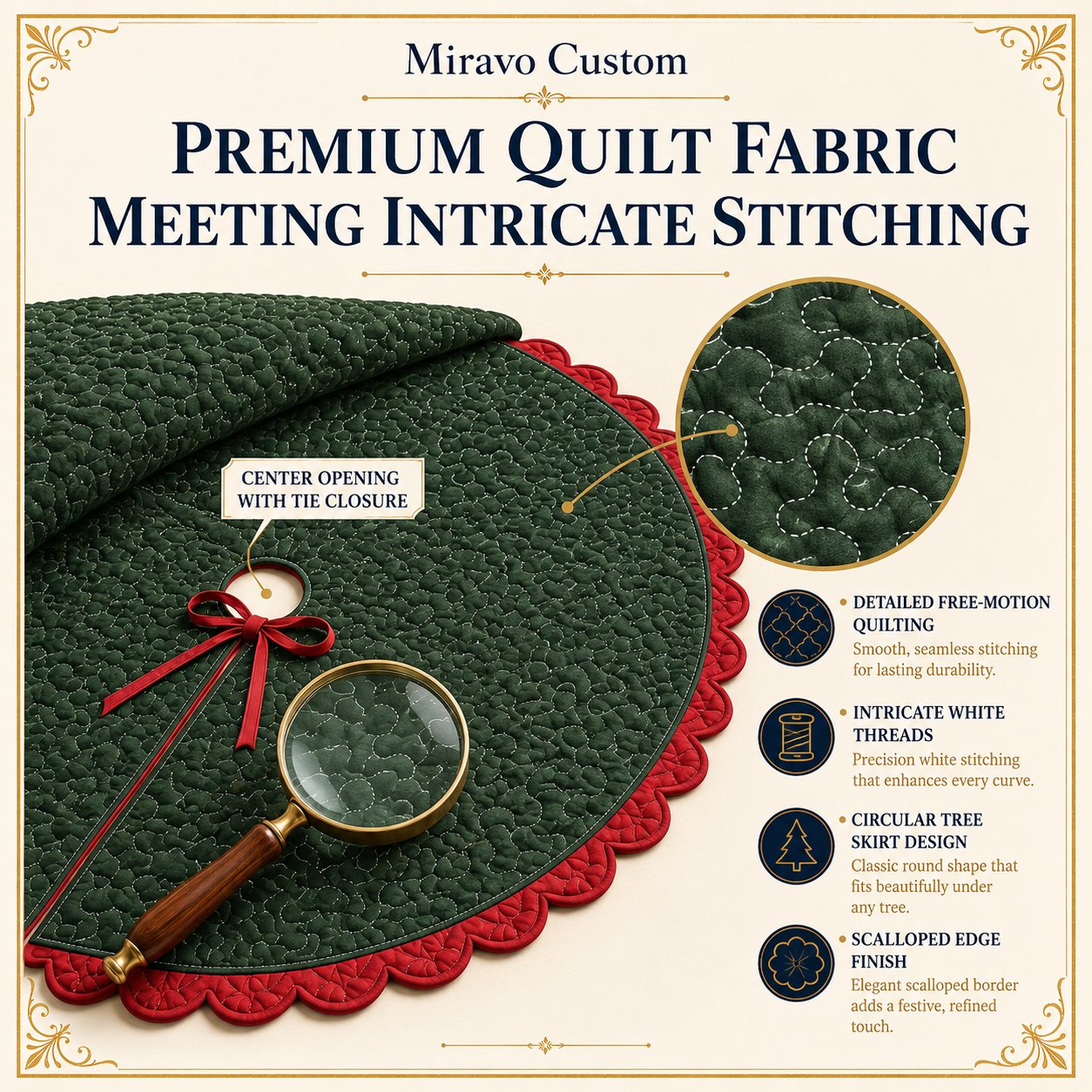 Premium quilted fabric and stitching, close up