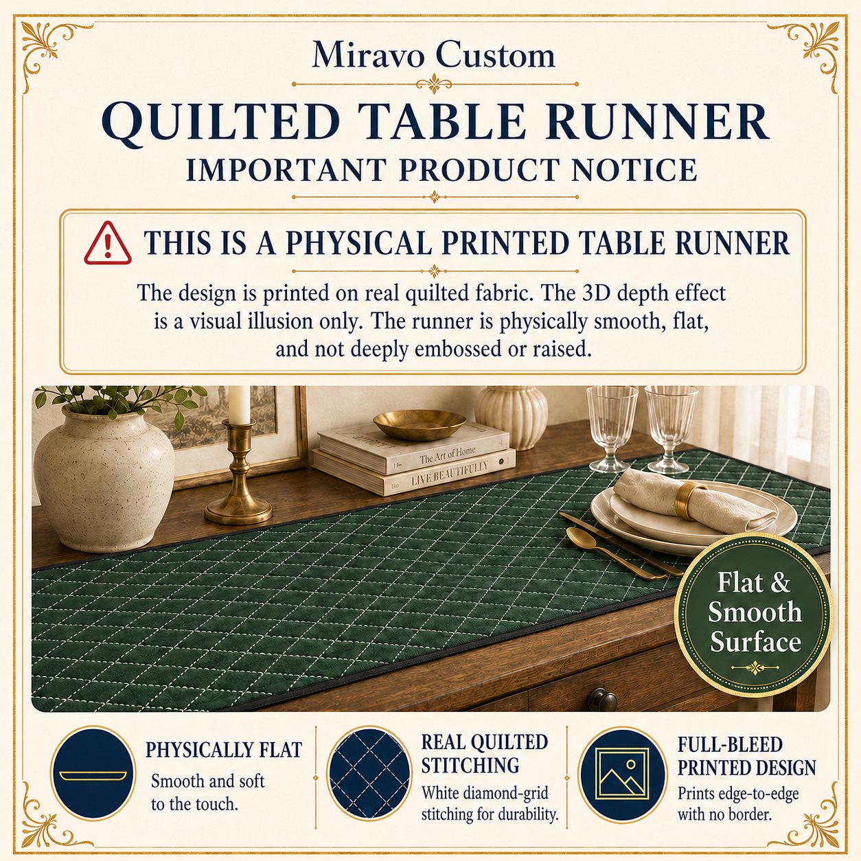 Important: the design is printed flat, not embossed