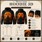 Hoodie size chart and print detail