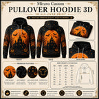 Pullover Hoodie size chart and print detail
