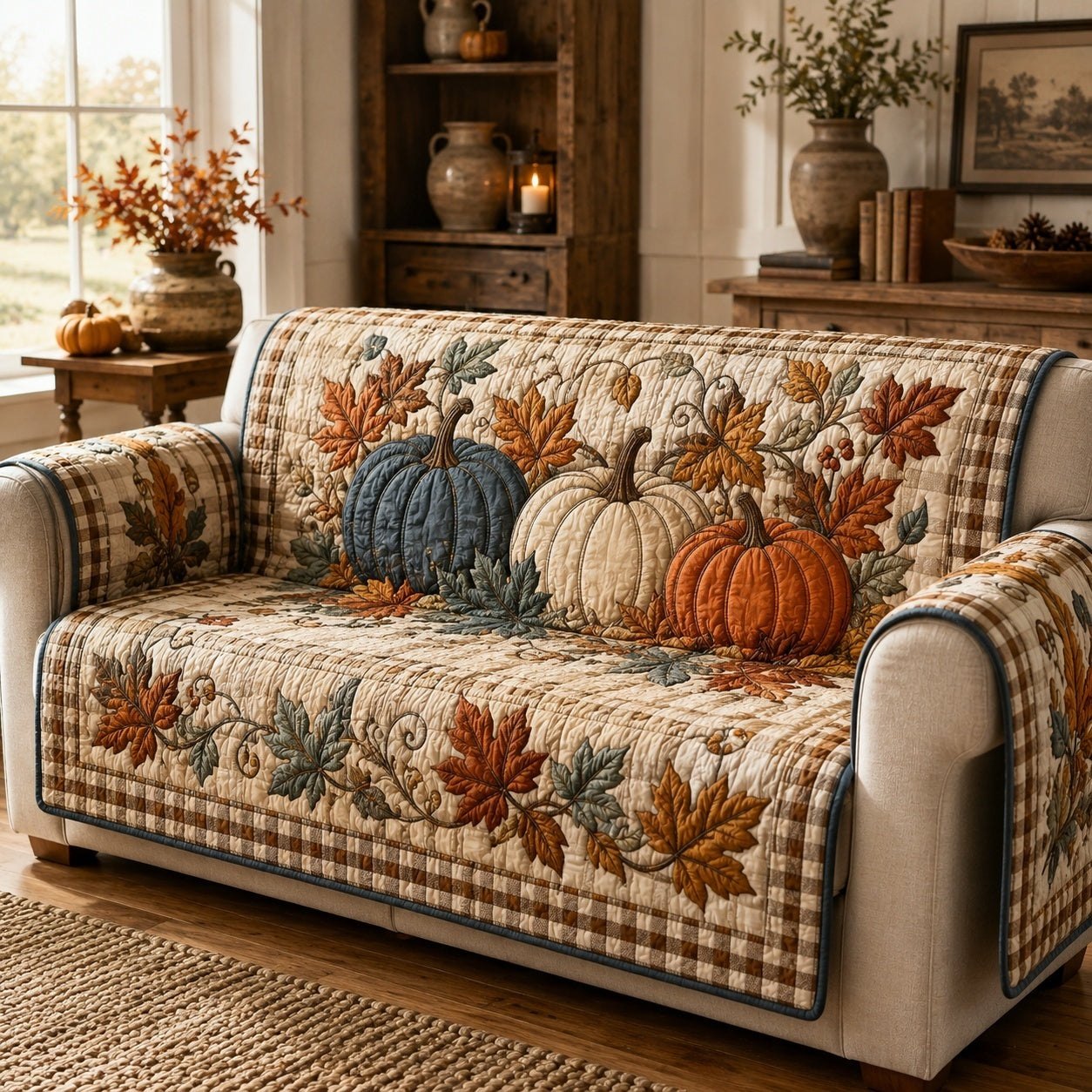 Checkered Pumpkins Sofa Cover