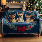 Chihuahua Trio with Red Holly Bow Sofa Cover