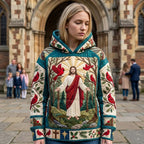 Jesus in a Red Robe over Green Hills hoodie, all-over print