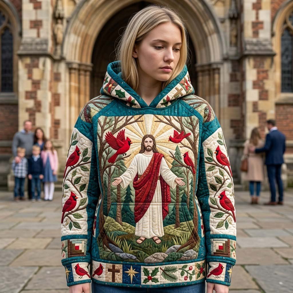 Jesus in a Red Robe over Green Hills hoodie, all-over print