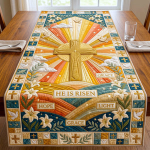 He Is Risen Sunburst Cross Table Runner - Made to Order