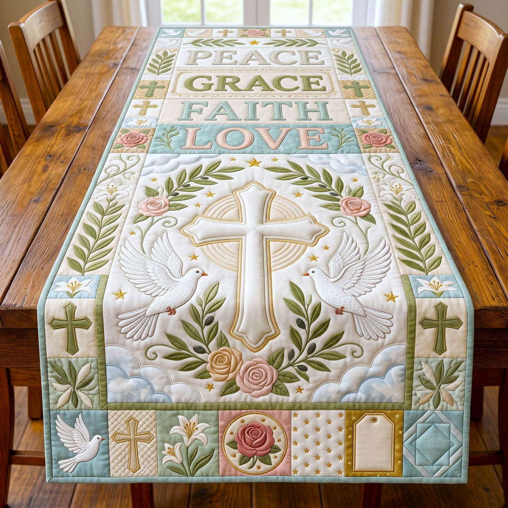 Dove Cross Peace Grace Faith Love Table Runner