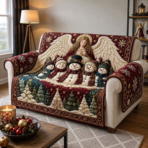 Christmas Angel Snowman Family Sofa Cover - Made to Order