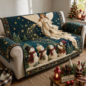 Christmas Angel Snowman Wishes Sofa Cover - Made to Order