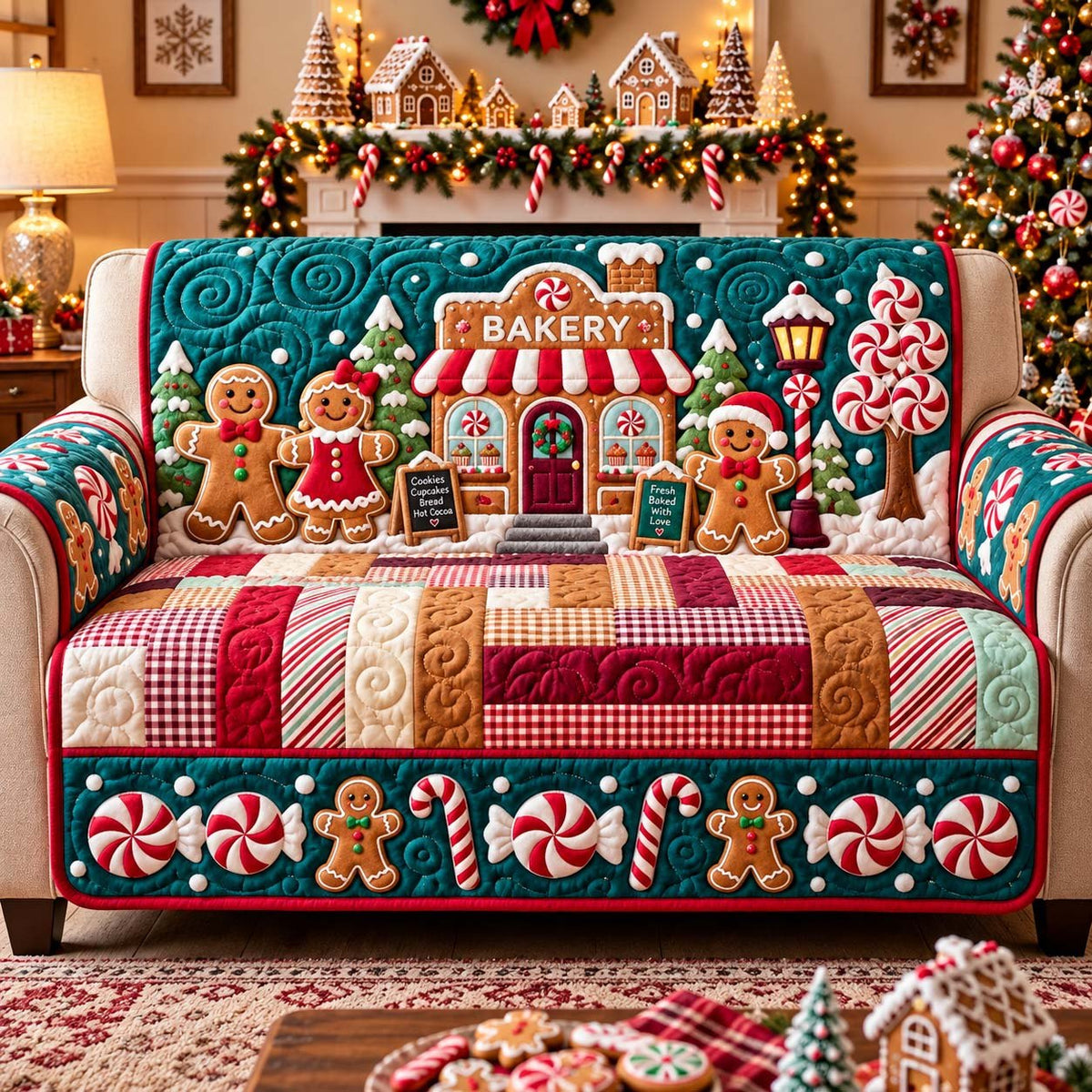 Christmas Bakery Lane Sofa Cover