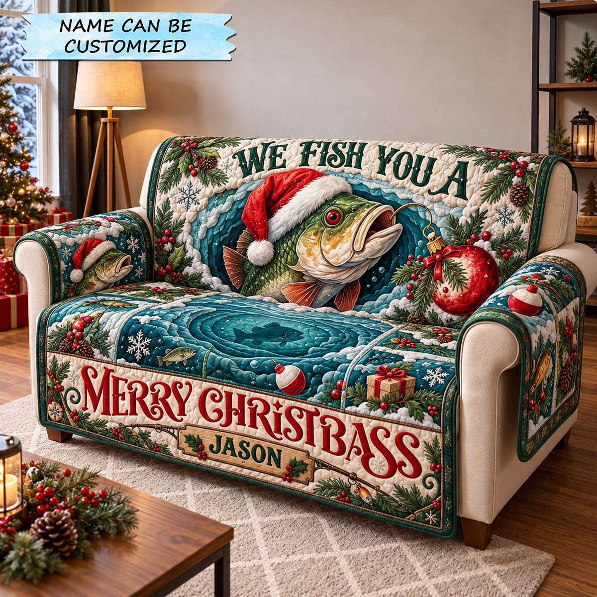 Christmas Bass Wish Sofa Cover