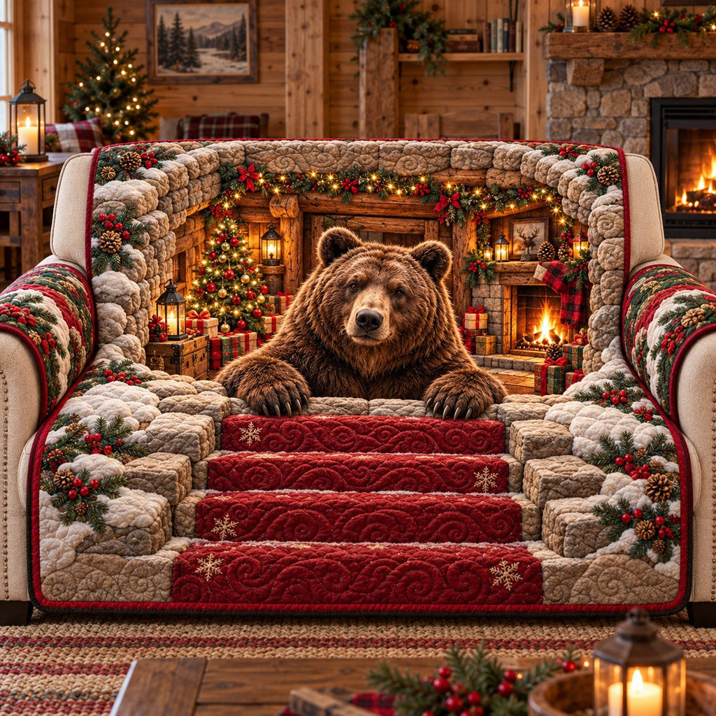 Christmas Cabin Bear Sofa Cover