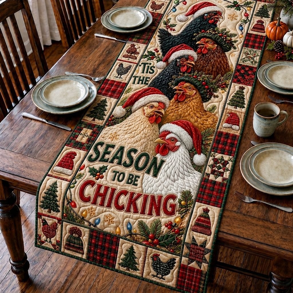 Christmas Chicken Cheer Table Runner