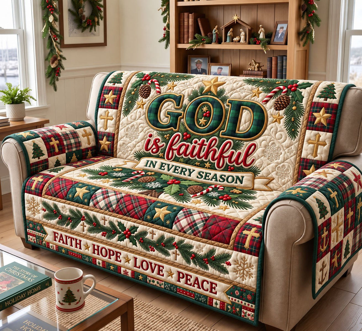 God Is Faithful Season Christmas Sofa Cover