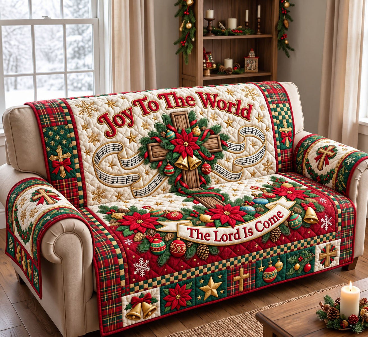 Joy To The World Christmas Sofa Cover