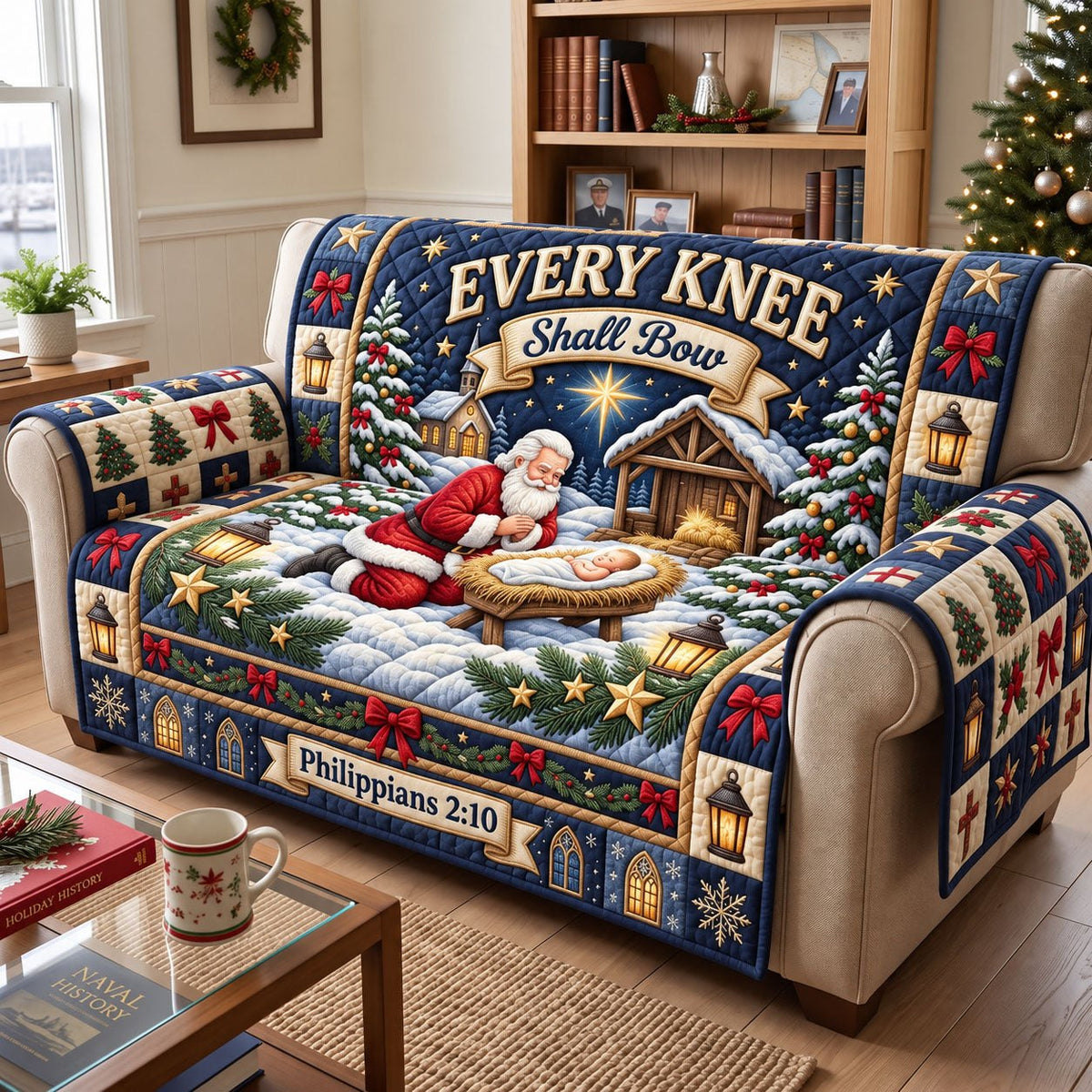 Every Knee Shall Bow Christmas Sofa Cover