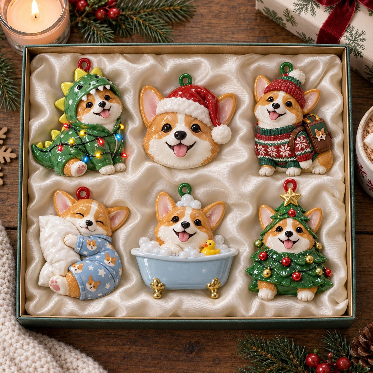 Christmas Corgi Ornament Gift Set