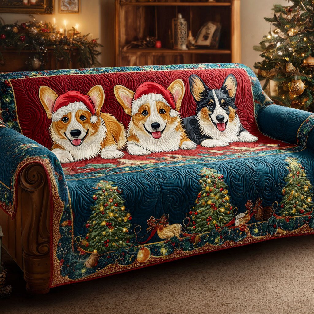 Christmas Corgi Lane Sofa Cover