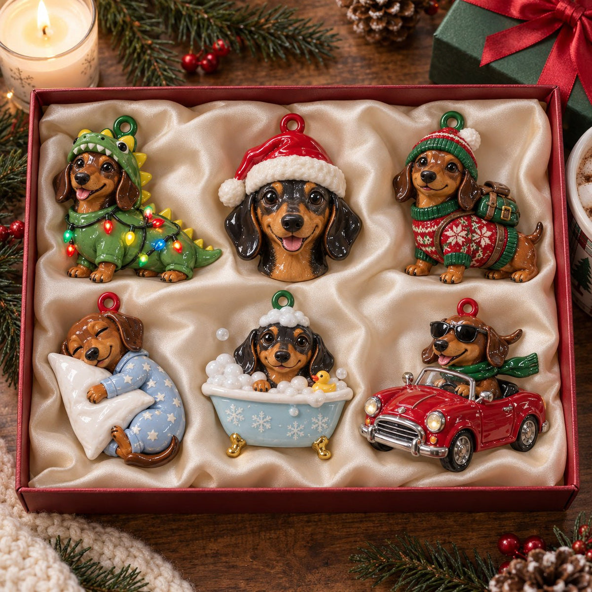 Christmas Dachshund Ornament Gift Set