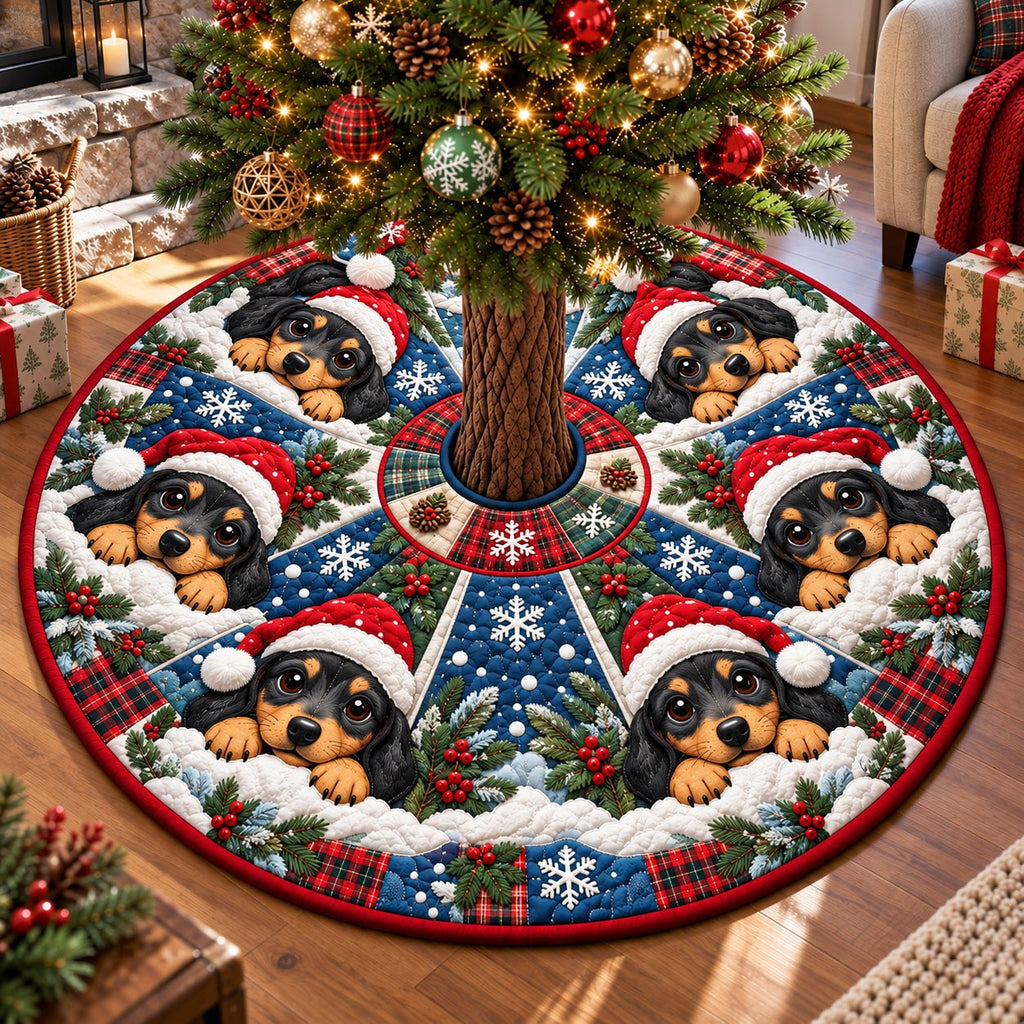 Christmas Dachshund Snow Pups Christmas Tree Skirt