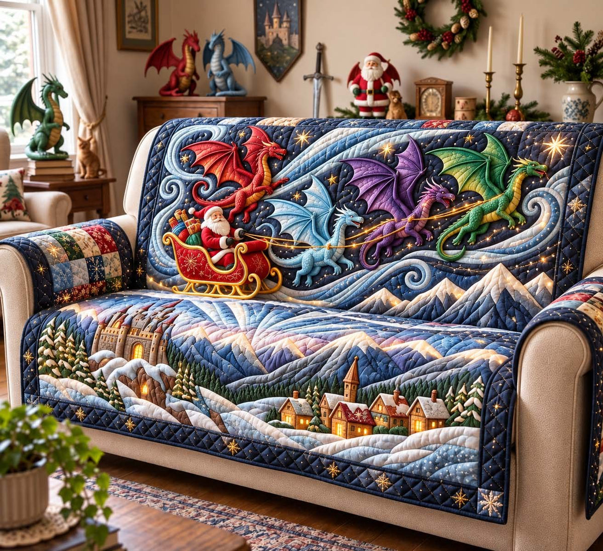 Christmas Dragon Parade Sofa Cover