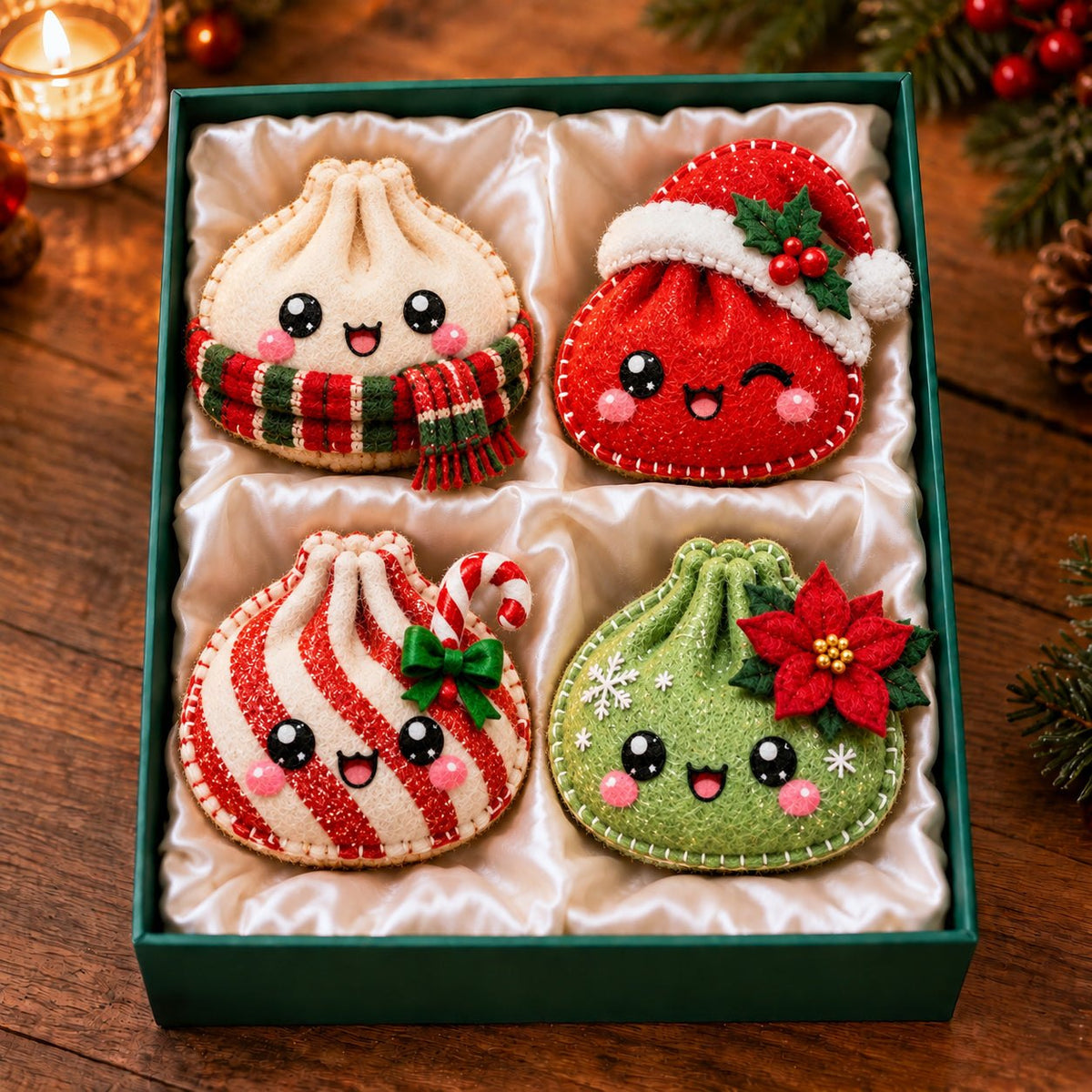Peppermint Santa Christmas Dumpling Ornament Gift Set