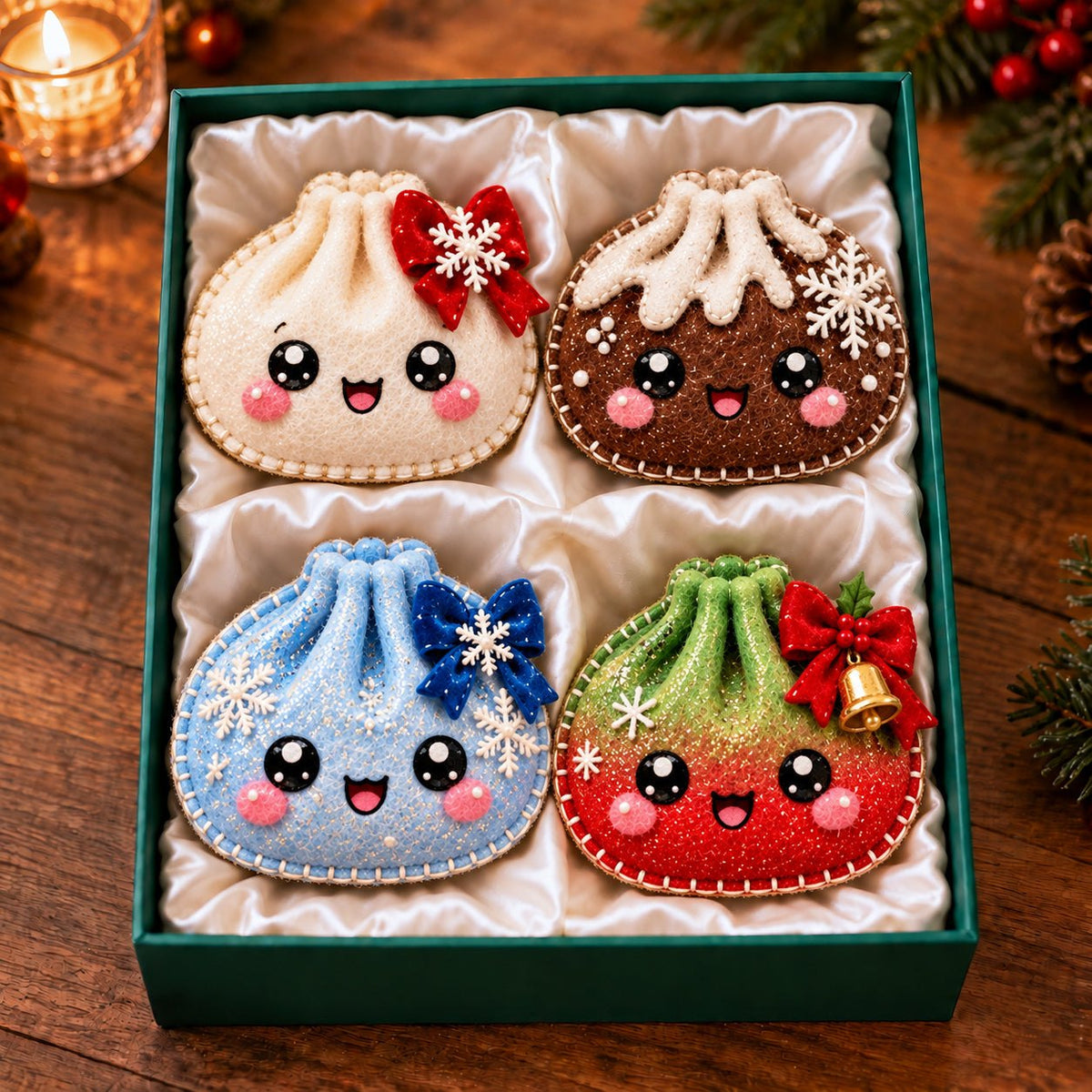 Snowflake Bow Christmas Dumpling Ornament Gift Set