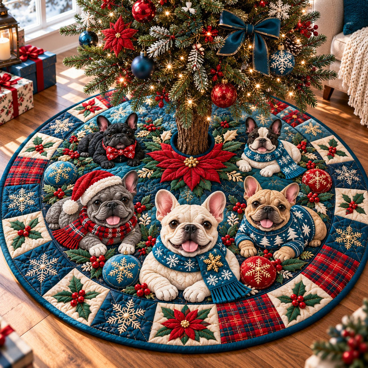 Christmas French Bulldog Cheer Christmas Tree Skirt