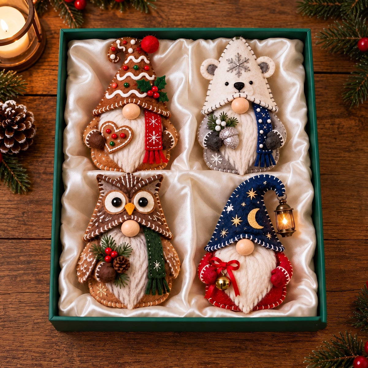 Owl And Moon Christmas Gnome Ornament Gift Set