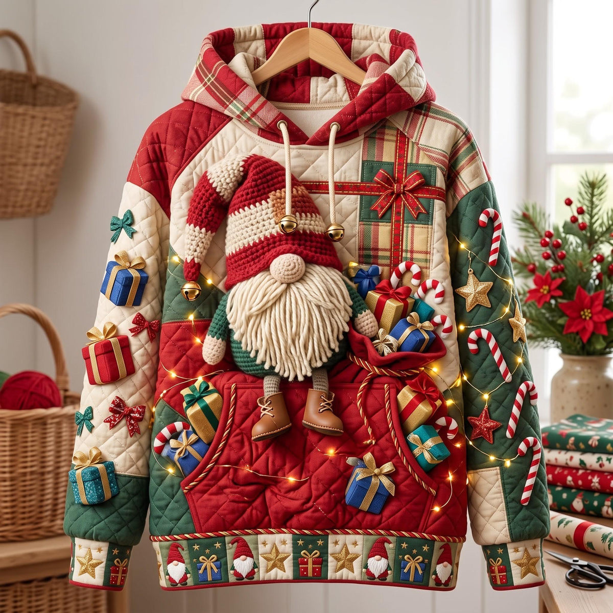 Christmas Gnome with Gifts hoodie, all-over print