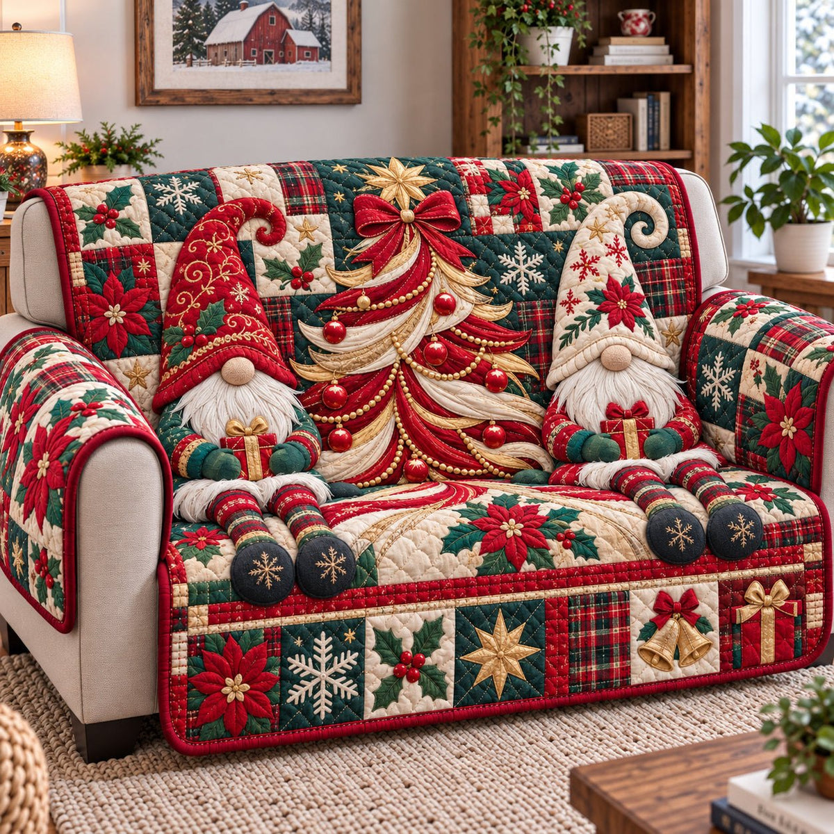 Christmas Gnomes Enchantment Sofa Cover