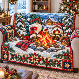 Christmas Gnomes Gathering Sofa Cover - Made to Order