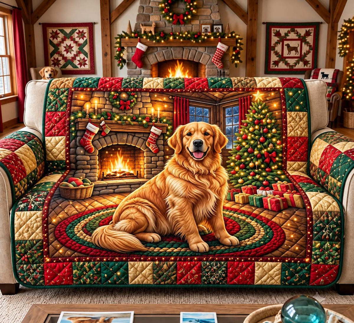 Christmas Golden Joy Sofa Cover