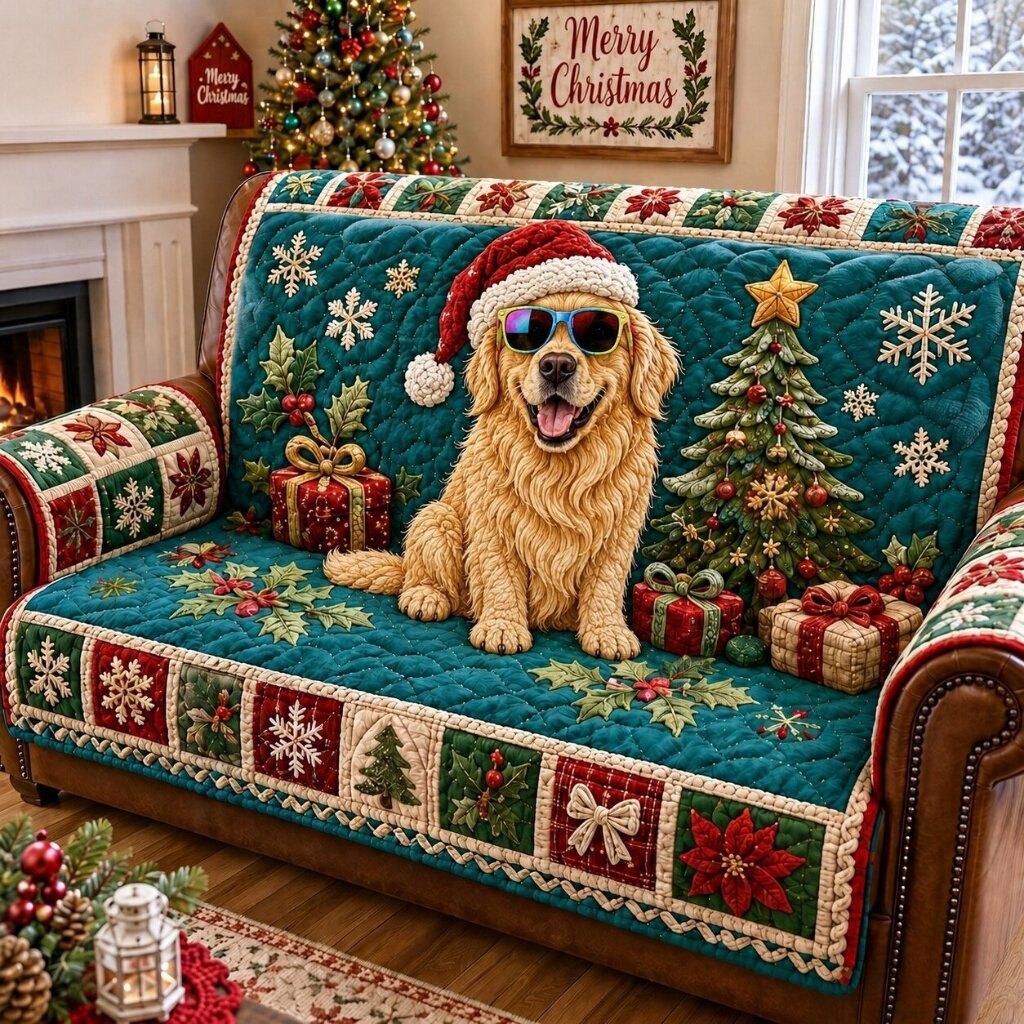 Christmas Golden Retriever Cheer Sofa Cover
