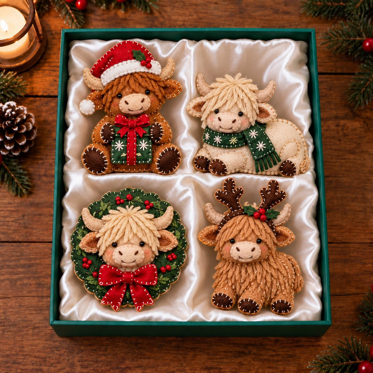 Gift Wreath Christmas Highland Cow Ornament Gift Set