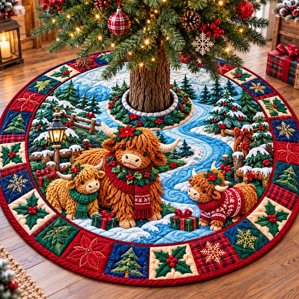Christmas Highland Cow Magic Christmas Tree Skirt